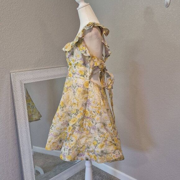Zimmermann Harmony Linen-Silk Ruffled Floral Minidress Size 12 - Picture 5 of 9